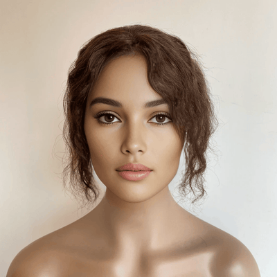 Dark Brown Women Human Curly Real Hair Topper Middle Part Clip-In Wiglet Mesh Base