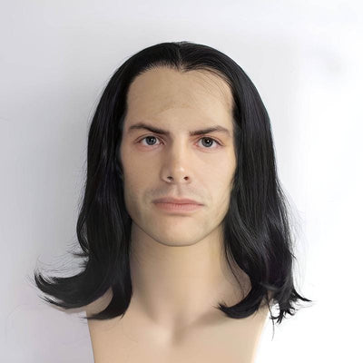 Men Black Lace Front Short Straight Hair Widow's Peak Hairline Wig
