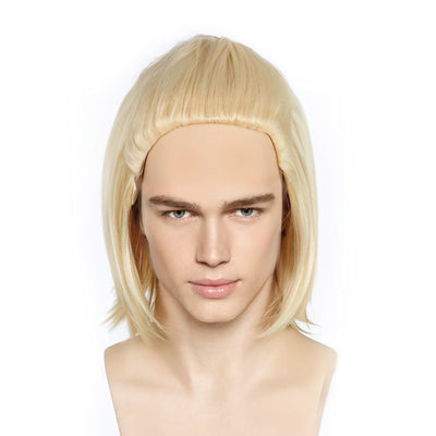Kurze, gerade, nach hinten gekämmte, blonde Herren-Cosplay-Perücke