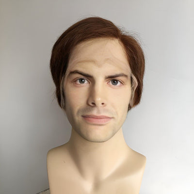 Men Dark Brown Human Hair Wig Lace Front Short Straight Hair 13X6