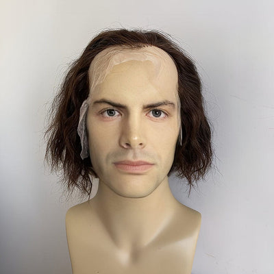 Men's Short Curly Human Hair Lace Front Wig – Dark Brown