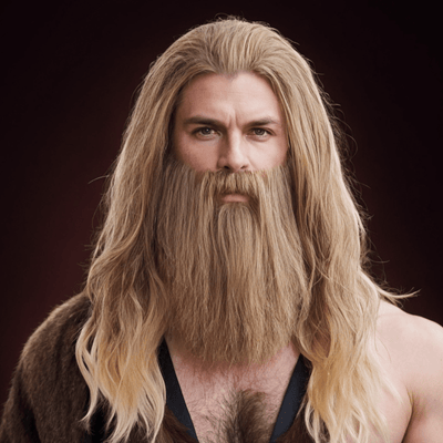 Men Ombre Brown Long Wavy Wig & Beard Set Ideal For Hero Fantasy Cosplay