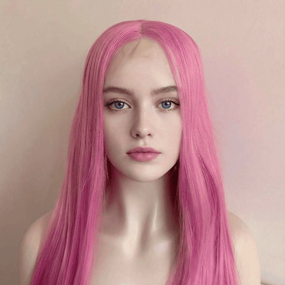Perruque Cosplay Femme Lace Front Rose Pastel Longue Droite Raie au Milieu