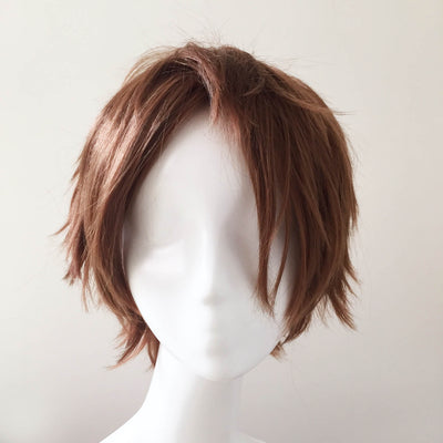 Men Brown Short Straight Fringe Bangs Layered Cosplay Wig
