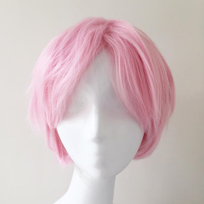 Perruque de cosplay unisexe rose courte droite avec frange