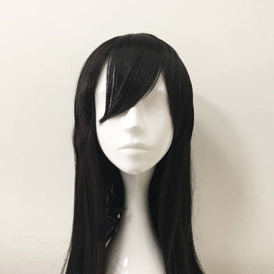 Schwarze lange gerade Fransen-Pony-Cosplay-Perücke für Damen