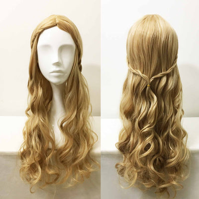 Perruque blonde tressée avec raie au milieu, style princesse, cheveux longs bouclés pour femme