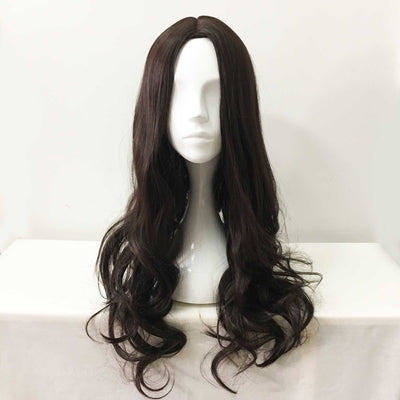 Perruque Longue Frisée Marron Foncé avec Raie au Milieu pour Cosplay (Femme)