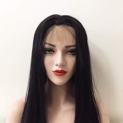 Schwarze, lange, gerade, vorgezupfte Baby-Pony-Perücke für Damen mit Spitze vorne