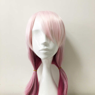 Perruque de cosplay longue et droite pour femme, rose ombré, avec frange et queue de cheval