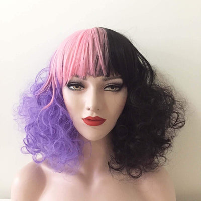 Perruque Longue Bouclée Dégradée Rose Noir Violet Pour Femme