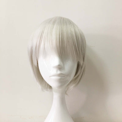 Perruque courte et droite avec frange, argentée et blanche, pour femme, idéale pour le cosplay