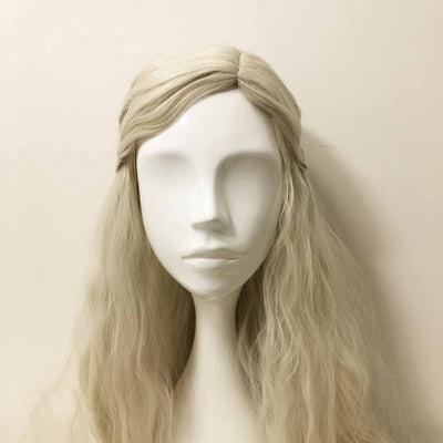 Perruque de cosplay tressée latérale, longue, ondulée, frisée, style princesse, pour femme, blanche