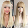 Perruque Blonde Ombrée Longue et Lisse avec Frange, 4 Couleurs, 60 cm pour Femmes