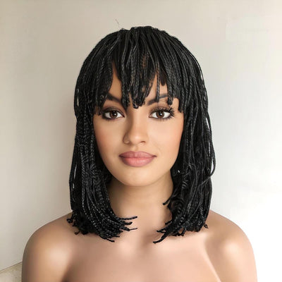 Braid Wig For Black Women African Bob Wig With Bangs Cleopatra Style Glueless
