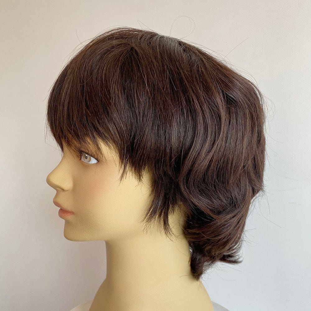 nevermindyrhead Dark Brown Human Hair Kids Wig Short Hair Bangs For Boy Children Chemo Cosplay