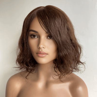 Dark Brown Human Hair Wig For Women Long Bangs Short Bob Curly Hair