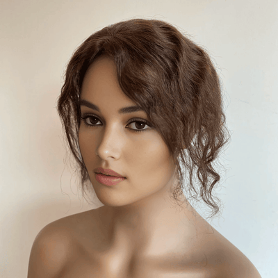 Dark Brown Women Human Curly Real Hair Topper Middle Part Clip-In Wiglet Mesh Base