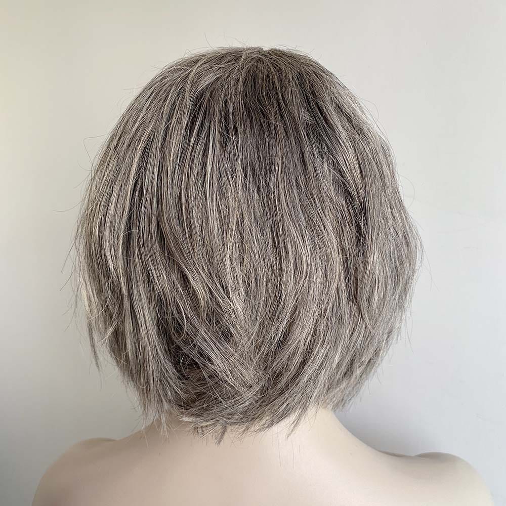 nevermindyrhead Grey Human Hair Wigs For Women Lace Front With Bang Short Bob Wavy Salt And Pepper