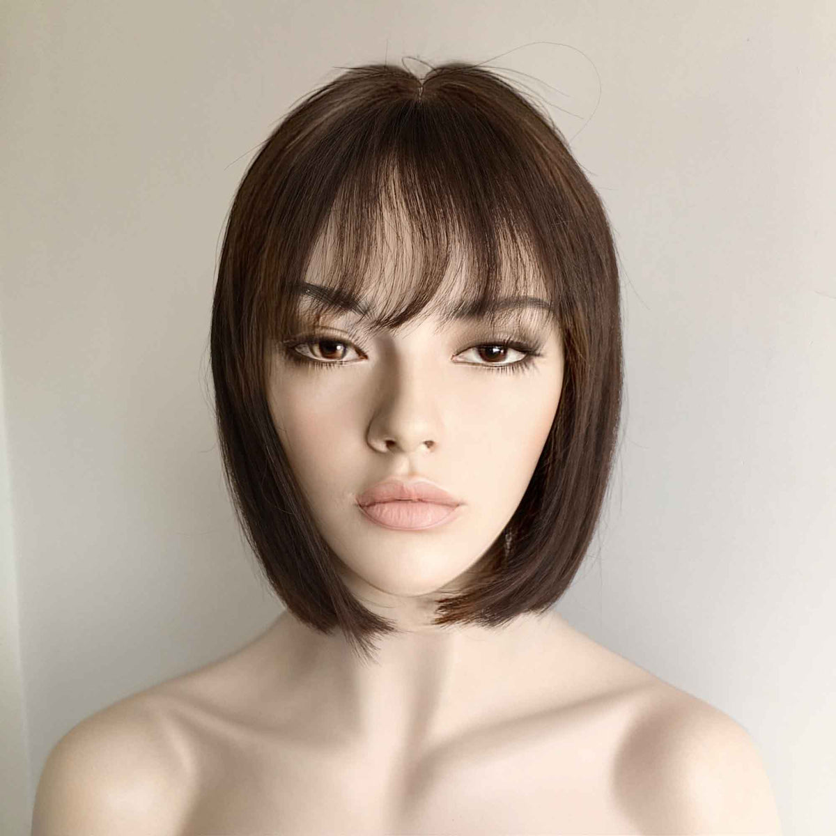 nevermindyrhead Human Hair Wig For Women Dark Brown Bob Short Straight Hair With Bangs