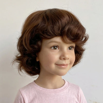Kids Wig Girls Dark Brown Human Hair With Bangs Short Curly For Children