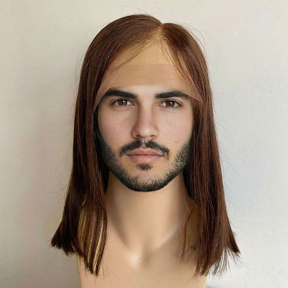 nevermindyrhead Men Dark Brown Human Hair Wig 13X6 Lace Front Long Straight Hair Brown