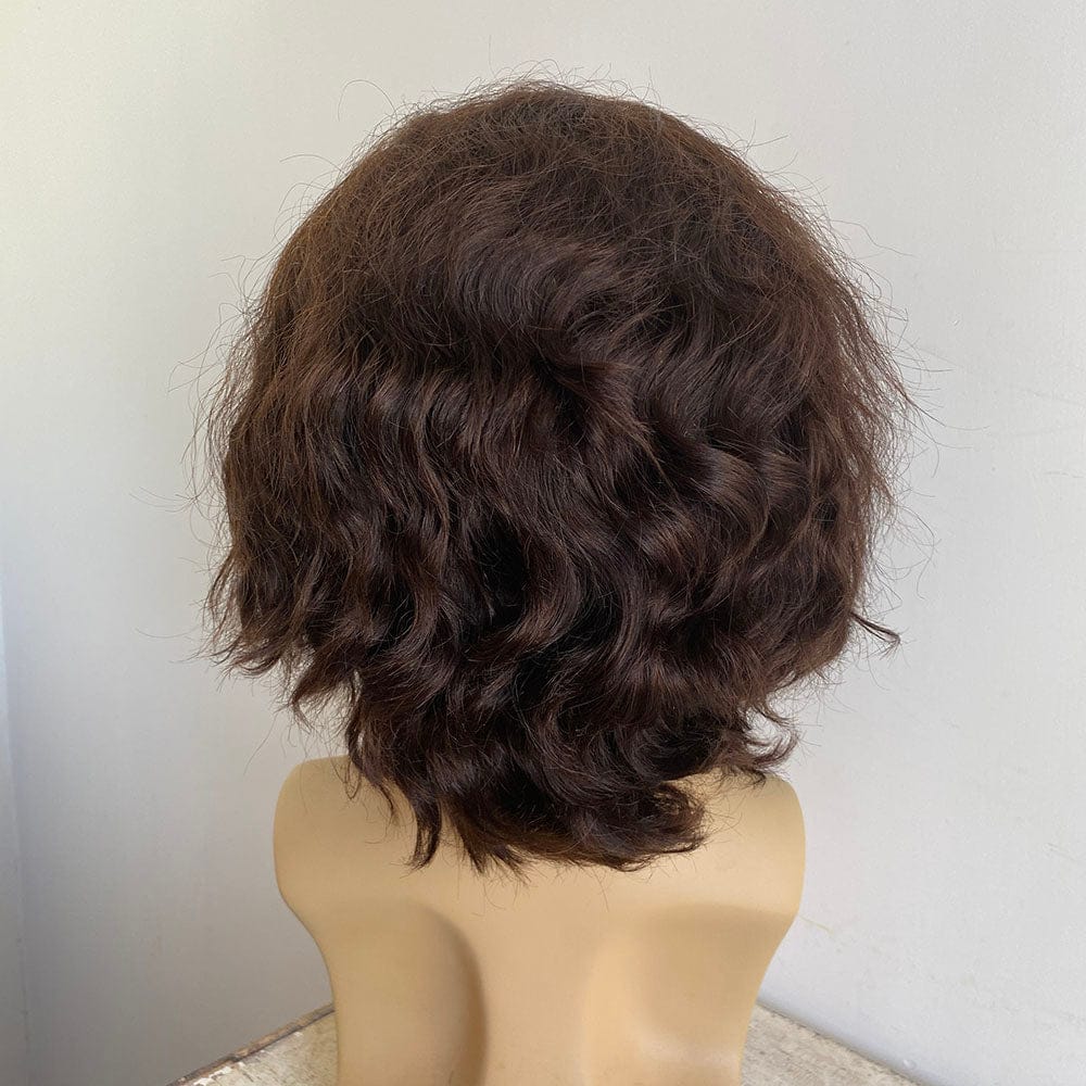 nevermindyrhead Men Human Hair Wig Dark Brown Receding Hairline Short Curly Lace Front Costume Cosplay