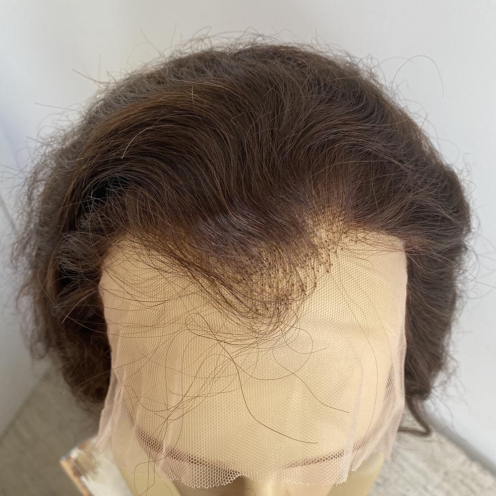 nevermindyrhead Men Human Hair Wig Dark Brown Receding Hairline Short Curly Lace Front Costume Cosplay