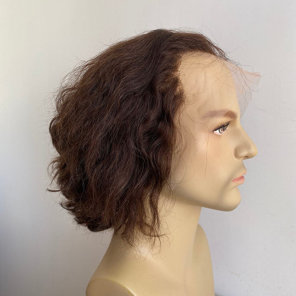 nevermindyrhead Men Human Hair Wig Dark Brown Receding Hairline Short Curly Lace Front Costume Cosplay