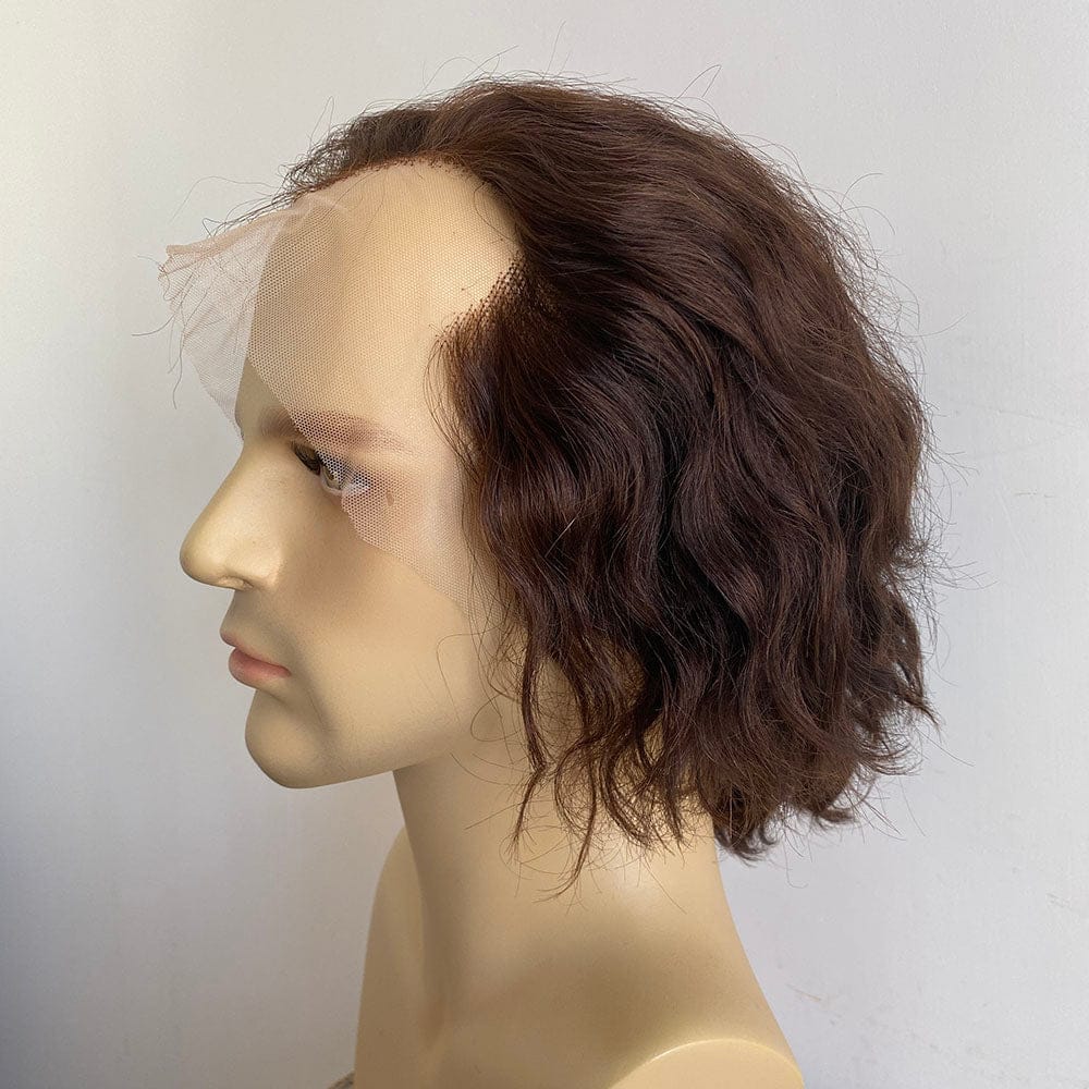 nevermindyrhead Men Human Hair Wig Dark Brown Receding Hairline Short Curly Lace Front Costume Cosplay