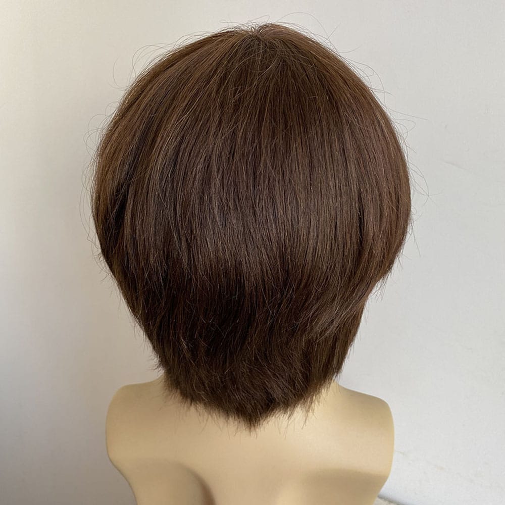nevermindyrhead Men Human Hair Wig Dark Brown Short Straight Bangs 60s British Retro Music Cosplay