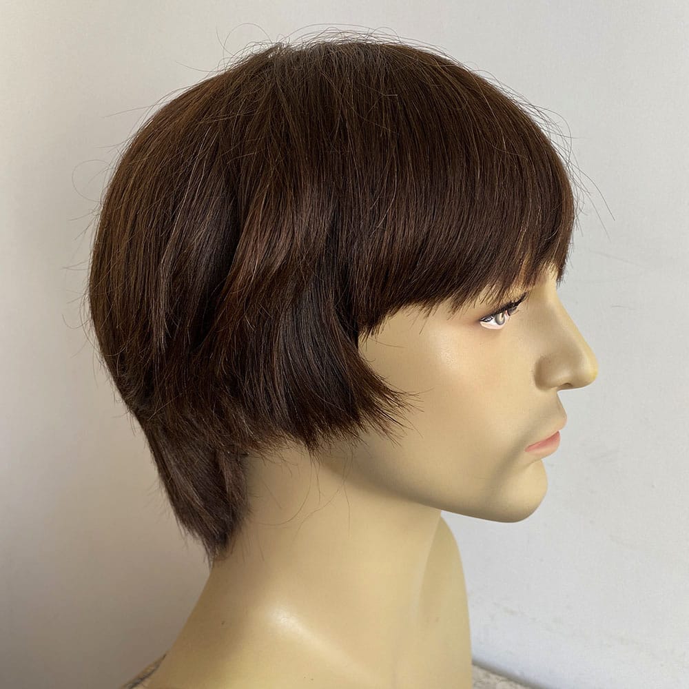 nevermindyrhead Men Human Hair Wig Dark Brown Short Straight Bangs 60s British Retro Music Cosplay