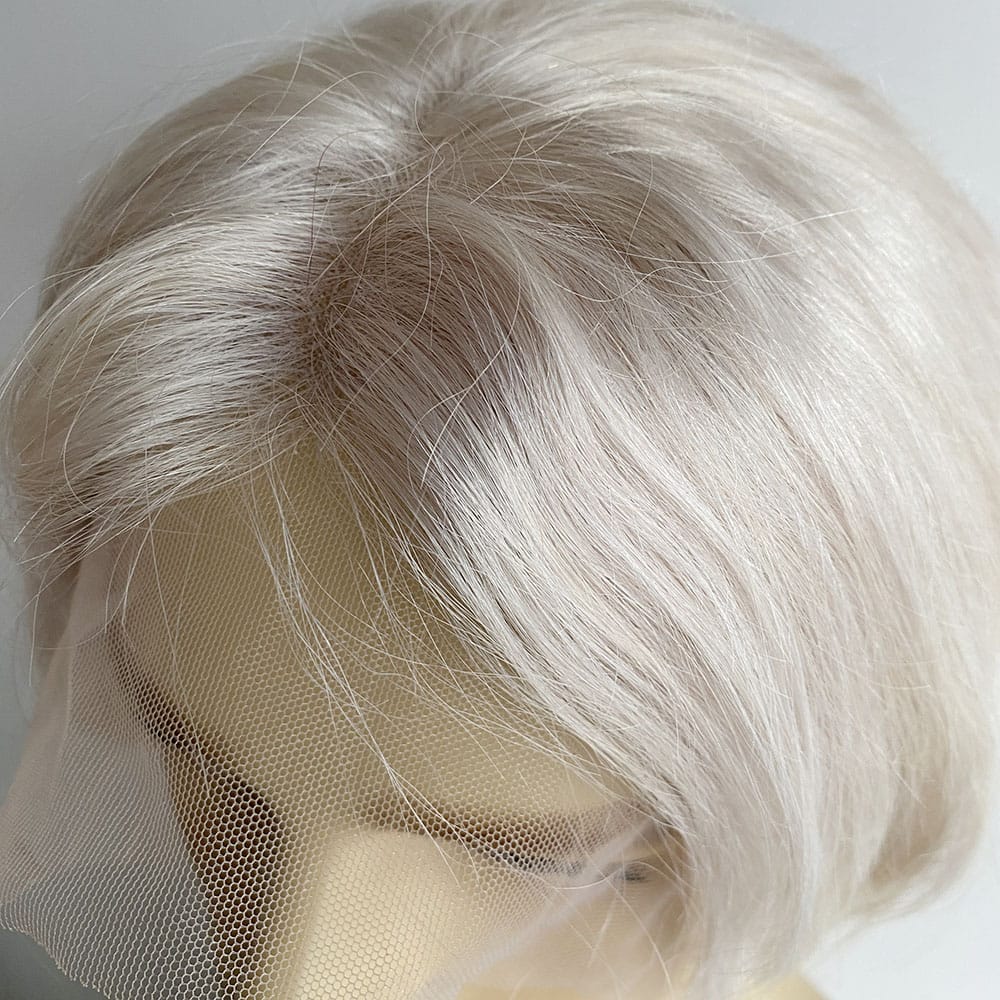 nevermindyrhead Men Human Hair Wig Silver Platinum Blonde Lace Front Short Straight For Costume Cosplay
