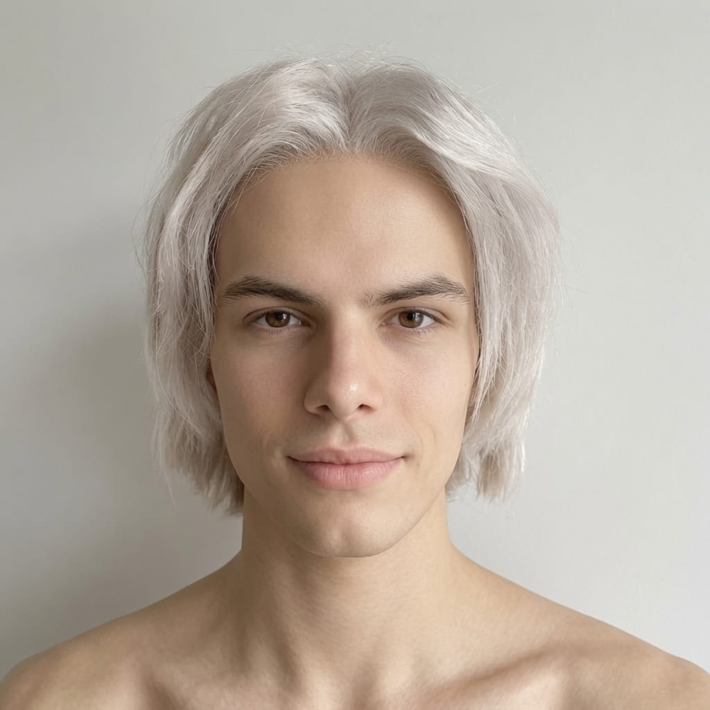 nevermindyrhead Men Human Hair Wig Silver Platinum Blonde Lace Front Short Straight For Costume Cosplay