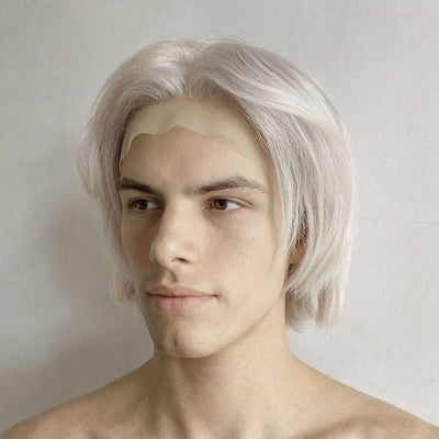 Men Human Hair Wig Silver Platinum Blonde Lace Front Short Straight For Costume Cosplay