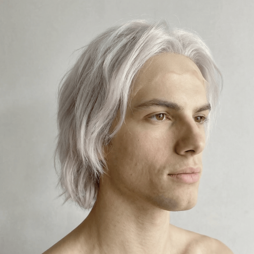 nevermindyrhead Men Human Hair Wig Silver Platinum Blonde Lace Front Short Straight For Costume Cosplay