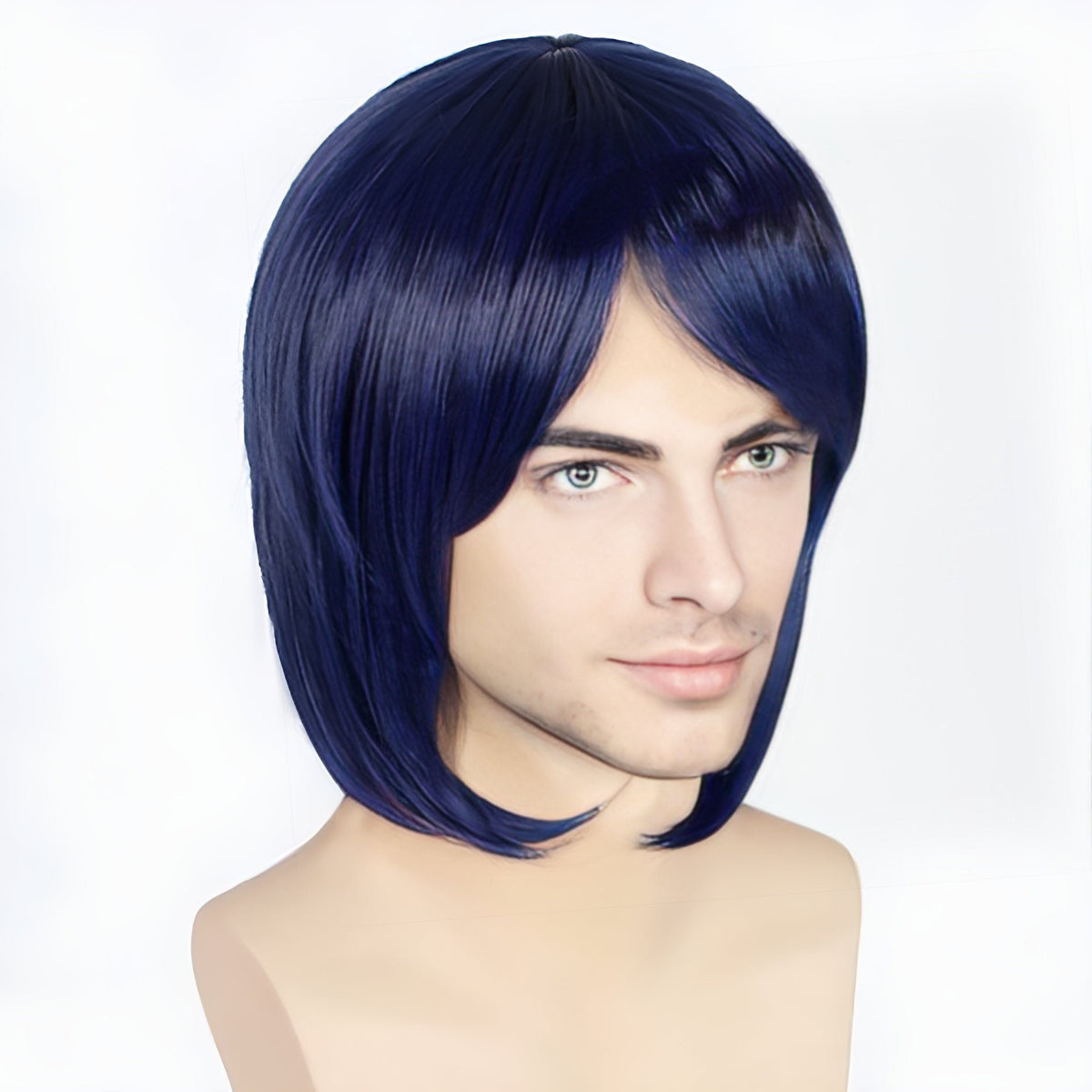 nevermindyrhead Men Navy Dark Blue Medium Length Straight Side Swept Long Bangs Cosplay Wig