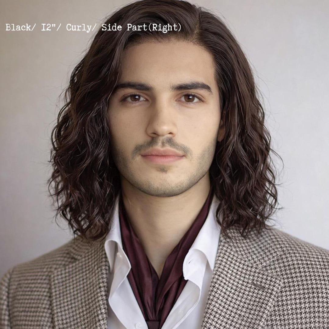 nevermindyrhead Men's Custom Human Hair Wig: Dark Brown Lace Front Curly Wavy Made-to-Order