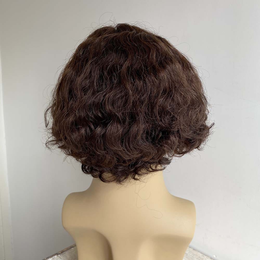 nevermindyrhead Mens Human Hair Wigs Dark Brown Short Bob Curly Male Curtain Bangs Natural Looking