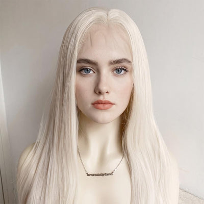 Platinum Blonde Lace Front Wig For Women Widows Peak Hairline Long Straight