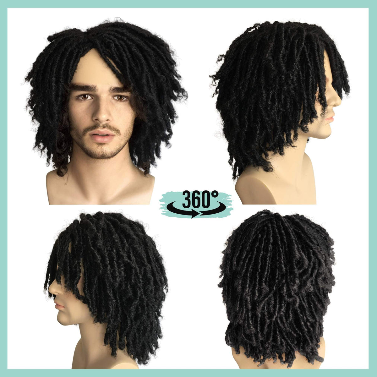 nevermindyrhead Short Dreadlocks Men Wig Afro Bob Crochet Twist Hair Synthetic Black Faux Locs Braids