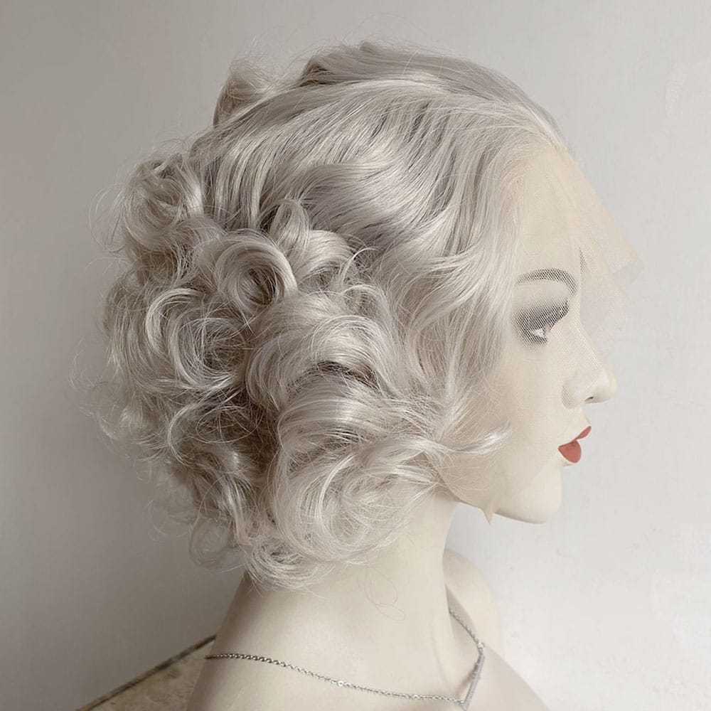 nevermindyrhead Silver Gray Hair Wig For Women Lace Front Short Curly Marilyn Style Widow's Peak