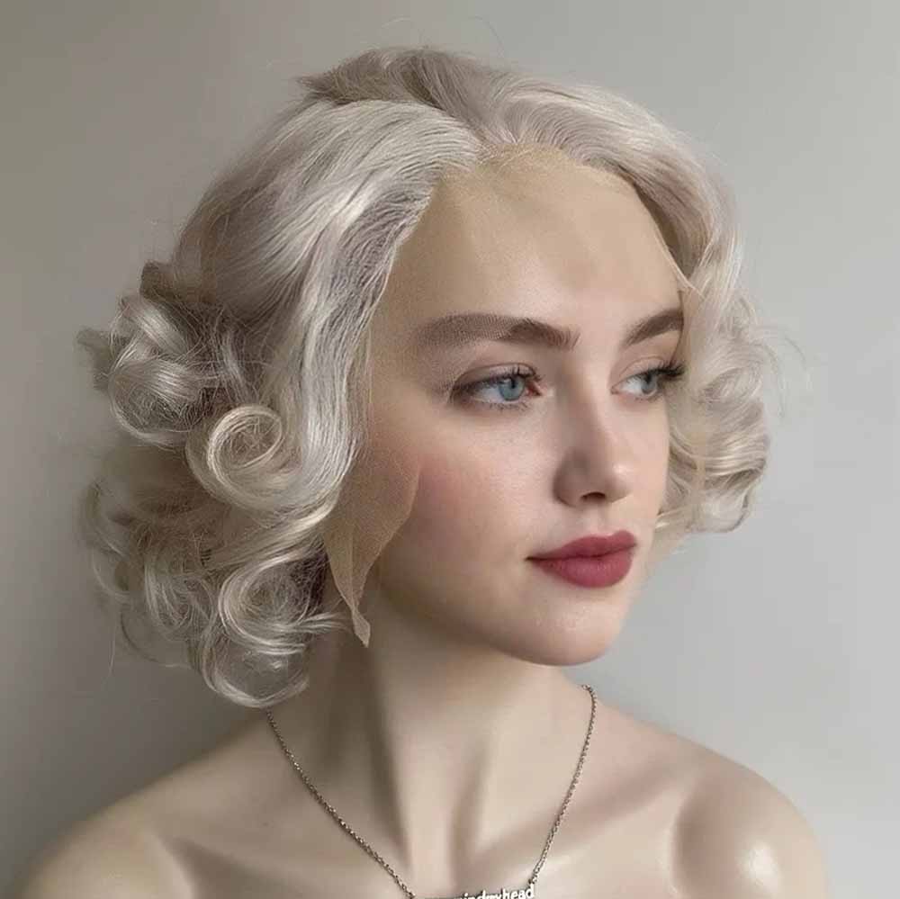 nevermindyrhead Silver Gray Hair Wig For Women Lace Front Short Curly Marilyn Style Widow's Peak