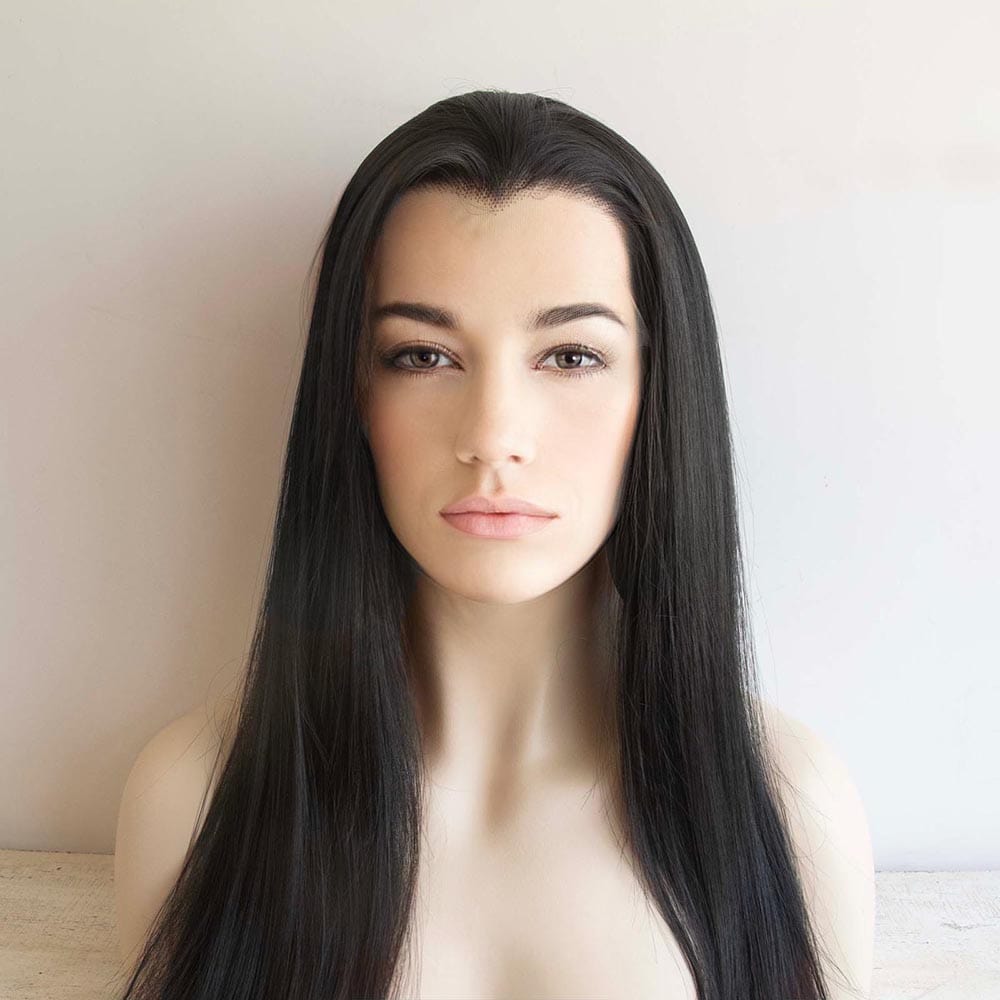 nevermindyrhead Women Black Lace Front Long Straight Widow's Peak Hairline Slicked Back Hair Wig