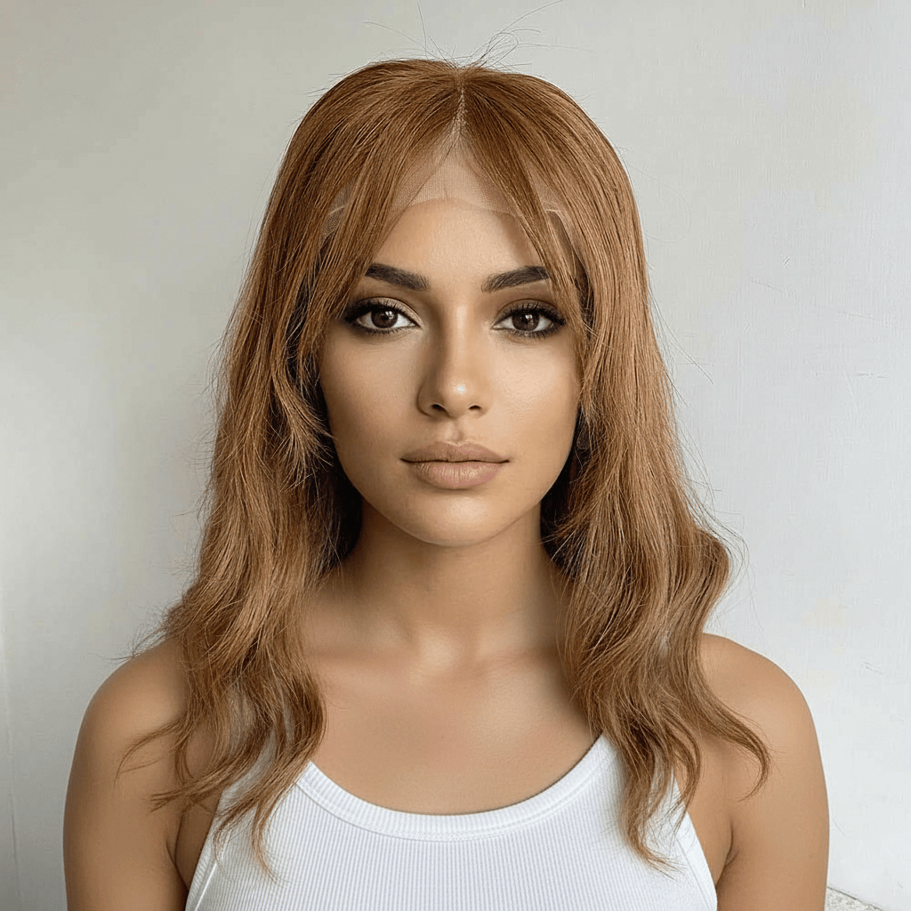 nevermindyrhead Women Brown Human Hair Wig Lace Front 13X6 Wavy Long Hair With Bangs Brown