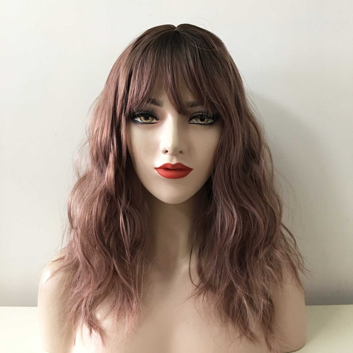 nevermindyrhead Women Dark Brown, Dark Pink, Black Long Curly Fringe Bangs Choppy Wig