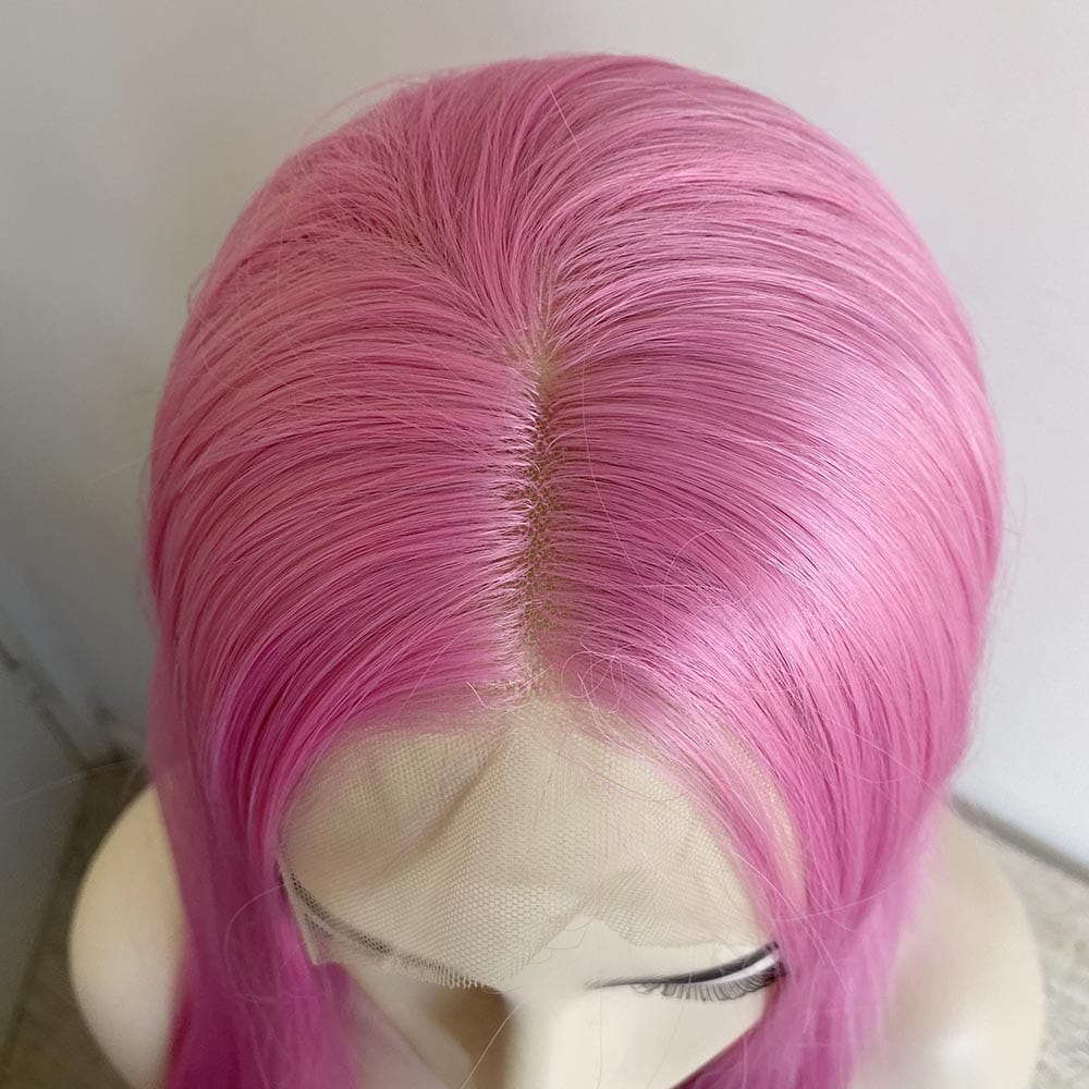 nevermindyrhead Women Lace Front Cosplay Wig Rose Pastel Pink Long Straight Middle Part