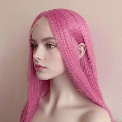 Women Lace Front Cosplay Wig Rose Pastel Pink Long Straight Middle Part
