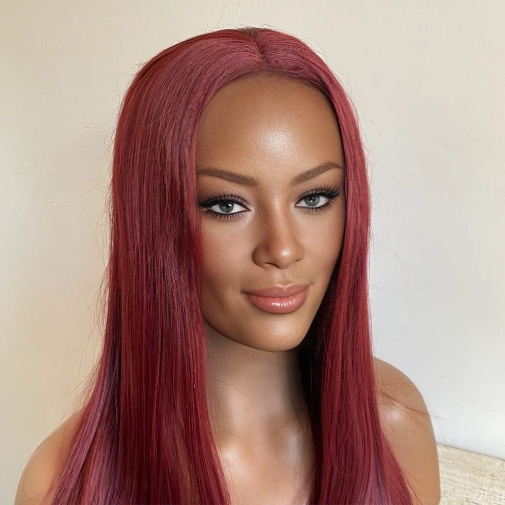 nevermindyrhead Women Lace Front Wig Burgundy Dark Wine Red Long Straight Middle Part