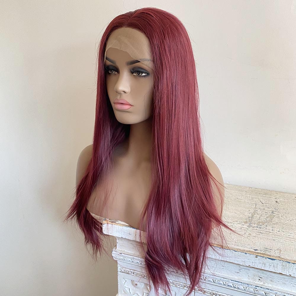 nevermindyrhead Women Lace Front Wig Burgundy Dark Wine Red Long Straight Middle Part